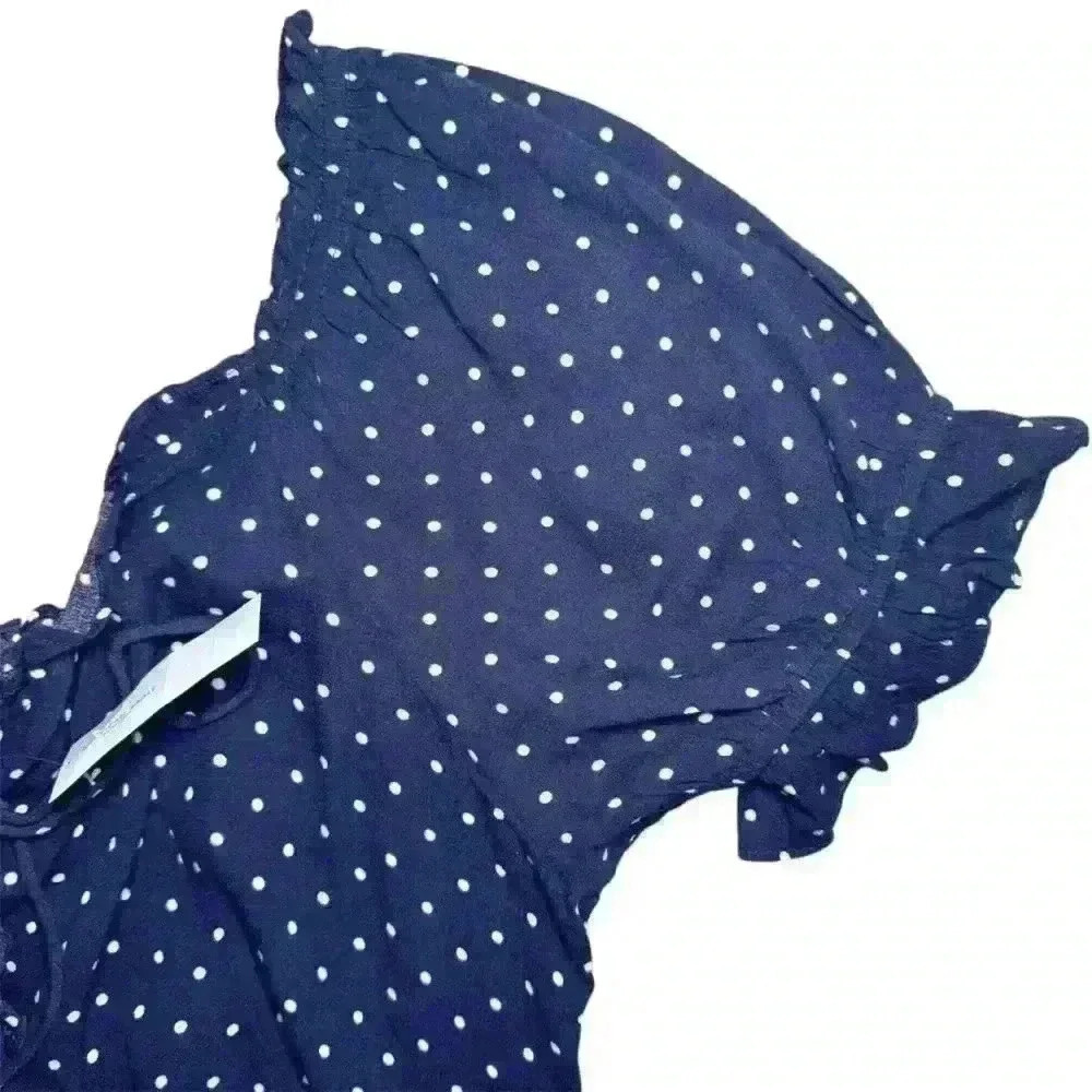 NWTAmerican Eagle navy polka dot lace up smocked back crop top XL - Picture 4 of 10